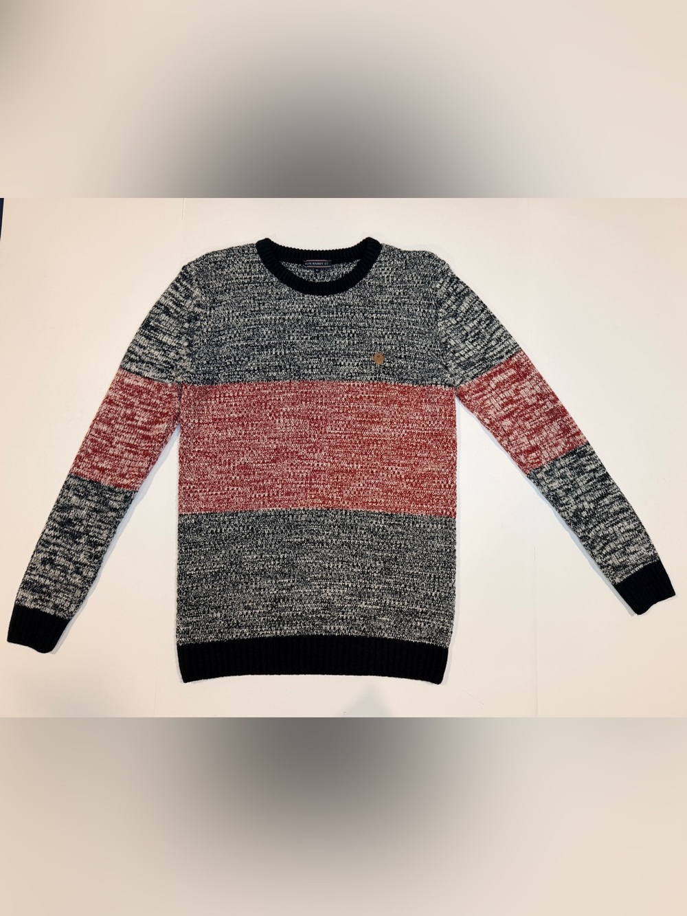 Men's Striped Crewneck Knit Sweater - Red & Black (0003)
